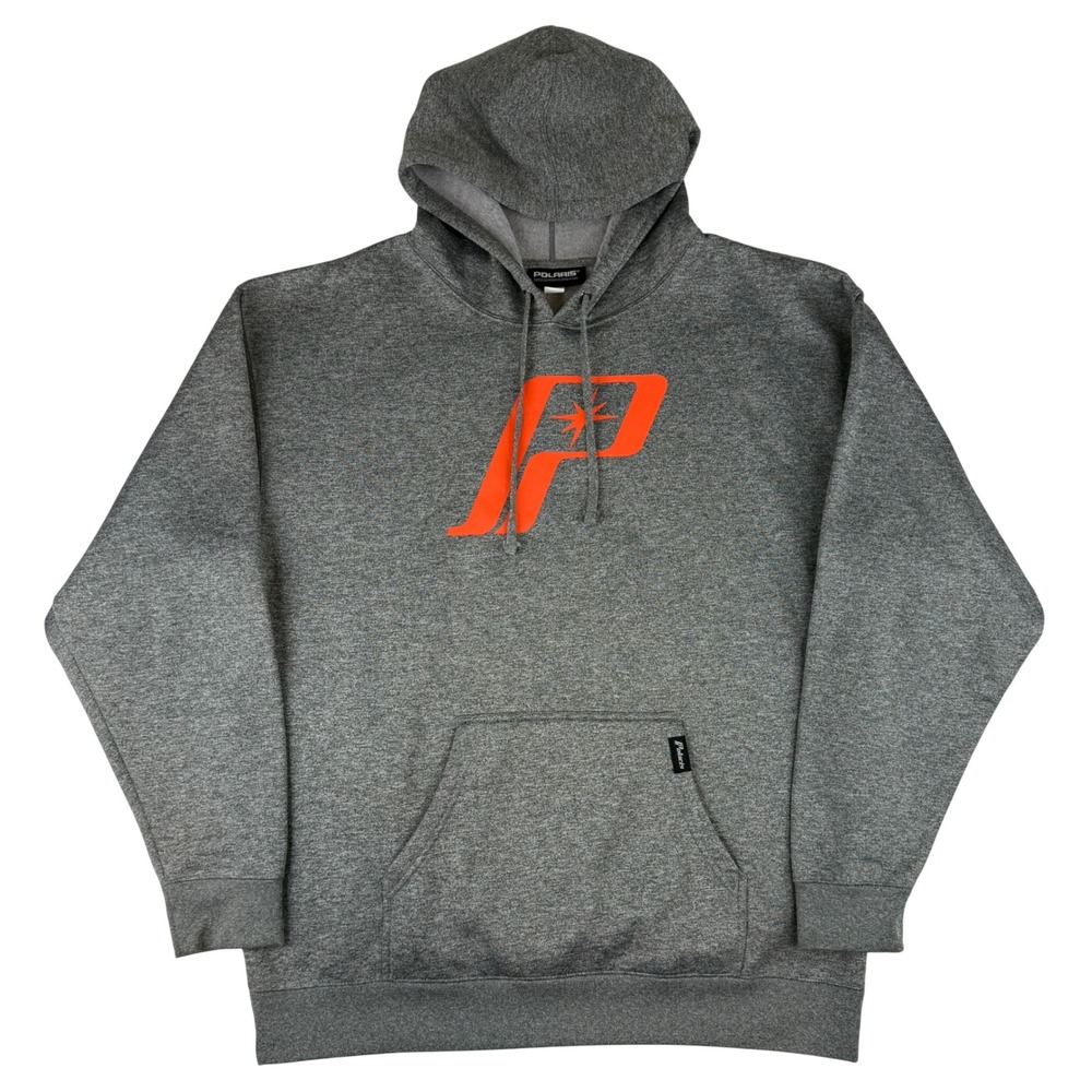 Polaris Logo Fleece Hoodie Mens 2XL Gray Orange P136-000 Pullover Sweatshirt